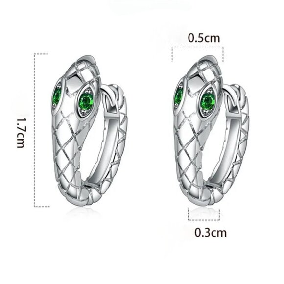 NWT Huggie Hoop Snake Earrings 14K Gold Plated Green CZ Minimalist Dainty - Picture 10 of 10